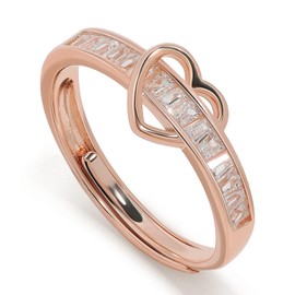Meissa Sterling Silber Diamant Baguette Ring für Frauen – Kanal-Set Hochzeitsband-Ring Verstellbarer Roségold Breiter Ring Braut Diamant Ring, Roségold
