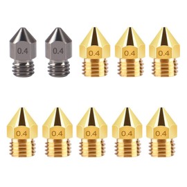 TIOPY MK8 3D Printer Nozzle Set 0.4 mm, 2 Pieces Hardened Steel + 8 Pieces Brass for 1.75 Filament 3D Printer Ender 3 V2 / Ender 3 / Ender 5 Pro/Ender 3 Neo / CR 10 Series