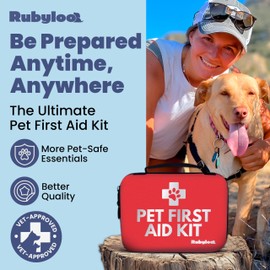 Dog First Aid Kit - Vet Approved Pet First Aid Supplies to Treat Dogs & Cats in an Emergency - Pet First Aid Kit Guide, Tick Remover, Slip Leash & Medical Essentials for Home, Camping, Car, RV, Travel
