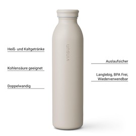 Vinsun Drinking Bottle Stainless Steel 600 ml Beige – Leak-Proof, Suitable for Carbonated Drinks, BPA-Free, Double-Walled Insulated, Lightweight Thermal Flask for Sports, School, Office, Travel