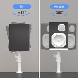 suptek Clamp-on Speaker Stand Desk Mount Set, Height Adjustment, Tilt, Swivel, 9.6 x 8.8 inch Trays, Universal Audio Holders for Computer and Bookshelf Speakers, Elevated Sound, 2 Pack, White, SDM001W