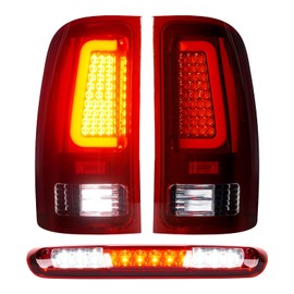 Cenfeild LED Tail Lights Assembly + 3rd Third Brake Cargo Lamp Fit for GMC Sierra 1500 2007-2013, 2500HD 3500HD 2007-2014, High Mount Stop Light Rear Taillights, Chrome Housing Red Lens