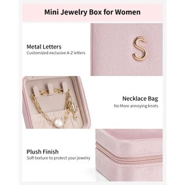 Vlando Mom Gifts for Women, Travel Jewelry Case for Mother Gifts, Travel Gifts for Mother Mom from Daughters, Travel Essentials Small Jewelry Box, Jewelry Travel Organizer - Letter U, Pink