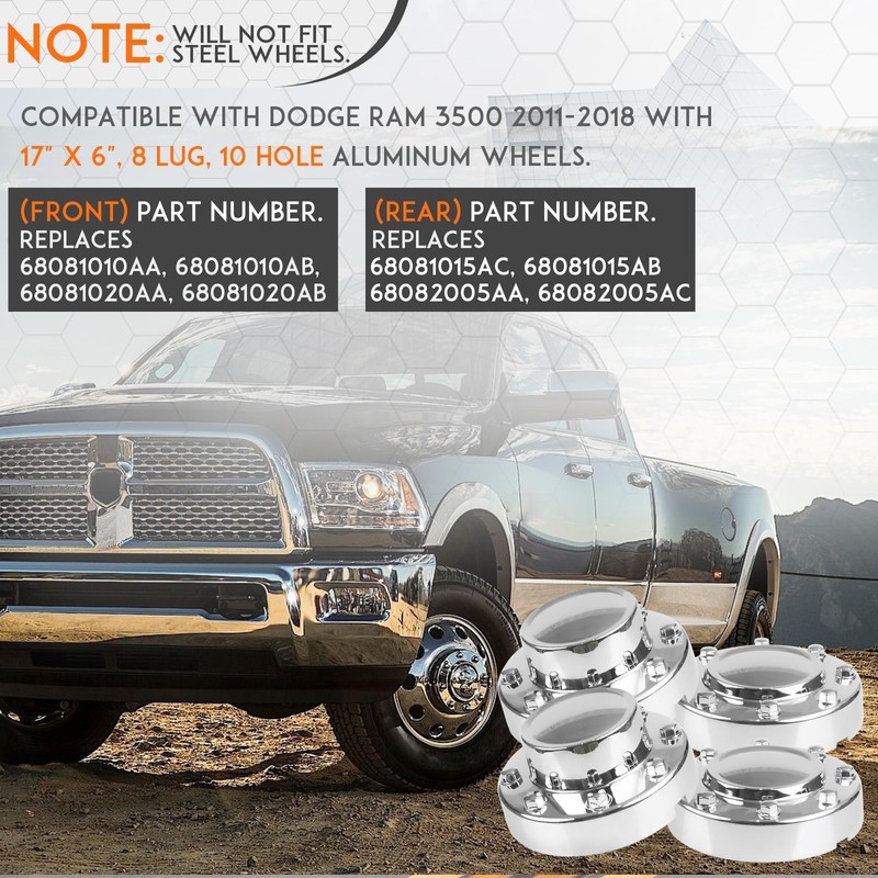 Dexepe Front & Rear Chrome Dually Wheel Center Hub Caps