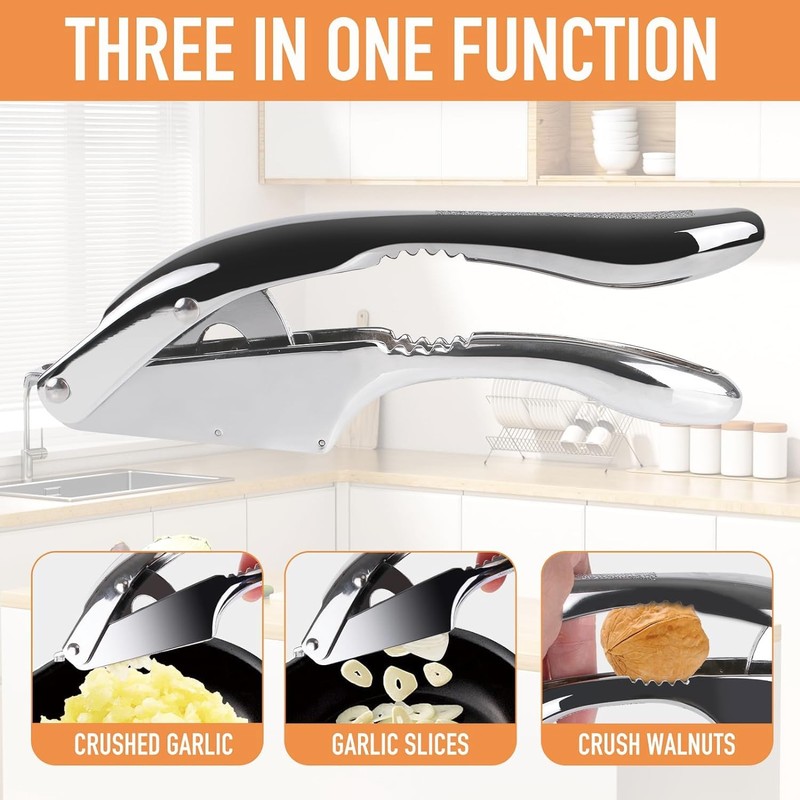 Garlic Press 2 in 1, Stainless Steel Blade, Effortlessly Crush,