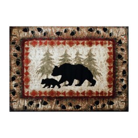 Flash Furniture Ursus Collection Rustic Lodge Wandering Black Bear & Cub Area Rug - Olefin Fibers in Brown, Beige, Black, & Green - 4' x 5' Accent Rug - Jute Backing