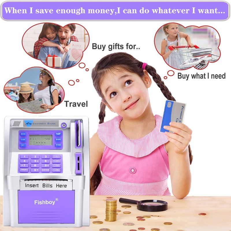 Fishboy ATM Piggy Bank for Kids with Power-Off Memory and