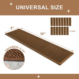 DOPLUSDO Non Slip Stair Treads for Wooden Steps, Stair Runners Indoor, 15 PCS 8" x 30" Natural Linen Carpet Stair Treads, Self-Adhesive Washable Backing for Kids Elders and Pets, Coffee