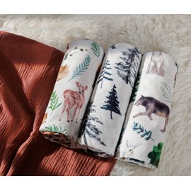 REZIPO 3 Pack Baby Muslin Swaddle Blankets Gender Neutral Large Swaddles for Newborn Baby Boys or Girls Light Receiving Blankets Newborn Infant Essentials for Mom (Woodland)