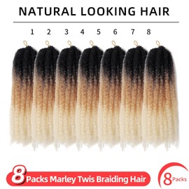 QRHSUKA Marley Twist Braiding Hair 18 Inch Marley Twist Hair 8 Packs Cuban Twist Hair Afro Kinky Curly Crochet Hair Synthetic Marley Hair Extensions (18 Inch(Pack of 8),1B/27/613)
