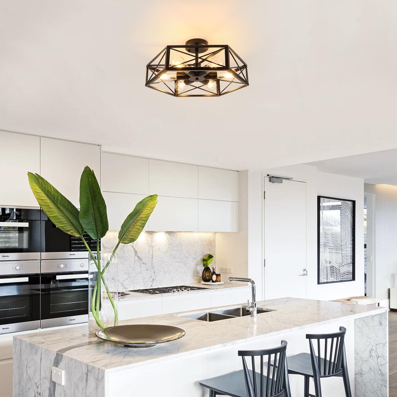 WILON Semi Flush Mount Ceiling Light, Industrial 6 Light Close