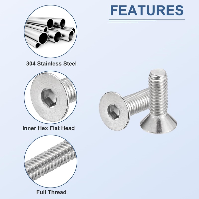 DTGN 60Pcs M5-0.8 x 30mm Flat Head Hex Socket Cap