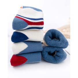 Adorel Boys Socks Terry Cloth Lined Cotton Stockings Thermal Socks Pack of 5, Blue Bear