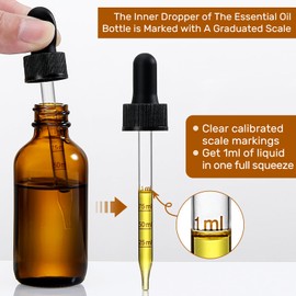 2 oz Dark Amber Glass Dropper Bottles with Measurement Dropper, 4 Pack- 60ml Thick Tincture Bottles with Measured Eye Dropper, Leakproof Essential Oils Bottles for Health, Personal Care & Beauty