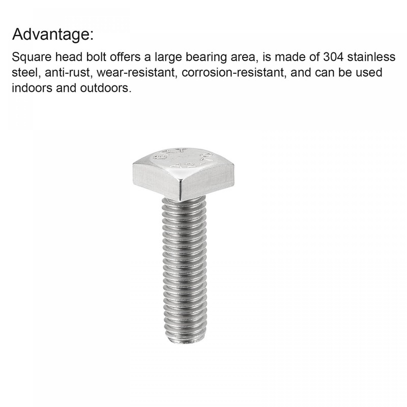 sourcing map Square Head Bolt, 5pcs M8x25mm Fully Thread 304