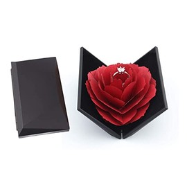 AWOCAN Ring Box Rose Flower Blossom Creative Ring Box for Ceremony/Proposal/Birthday Gift/Wedding Jewelry Box (BLACK)