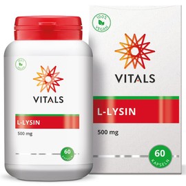 Vitals - L-Lysin 500mg 60 Kapseln. Essenzielle Aminosäure in einer pflanzlichen Kapsel, ergänzt mit einem Hilfsstoff aus einer natürlichen Quelle. 100% vegan.