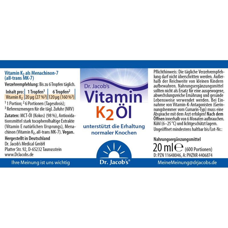 Vitamin K2 Oil Dr.Jacob's Drops