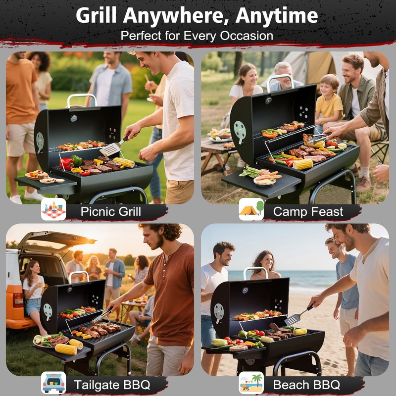 SUNLIFER Barrel Barbecue Charcoal Grill: Premium Spacious Outdoor BBQ Grill