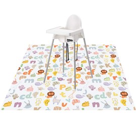 Large Splat Mat for Under High Chair/Arts/Crafts, Womumon Washable Spill Mat Waterproof Anti-slip Floor Splash Mat, Portable Play Mat and Table Cloth (Alphabet, 130x130cm)