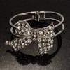 Avalaya Clear Crystal Bow Hinged Bangle Bracelet/Rhodium Plated/Size M
