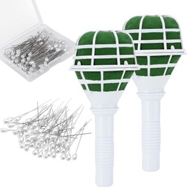 Ourtroness Bridal Flower Bouquet Holder 2 Pieces Wedding Foam Floral Handle Bouquet Holders for Artificial Flowers, Flower Arrangement, Bride Wedding Supplies with 50 Pieces Bouquet Pins