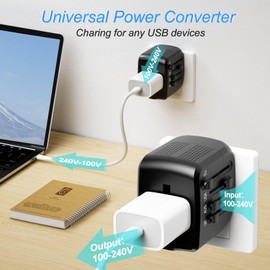 International Travel Adapter Voltage Converter Steps Down 220V to 110V for Cell Phones, Laptops, and Curling Irons, US to UK, Europe, Australia, and More Than 200 Countries
