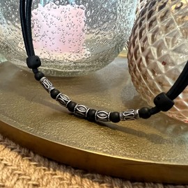 HANA LIMA Necklace with stainless steel beads, surfer chain, leather necklace, men's necklace, Metal Stainless Steel Leather, Not Applicable