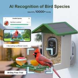 Smart Bird Feeder with Camera: Solar Powered Birdhouse with AI Recognition, Wireless Bird House with Camera for Outdoor, Unique Birthday Gifts for Mom Dad
