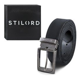 STILORD Men's Leather Belt Black for Business Casual Suit Jeans Men's Belt Universal Shortenable with Shabby Gift Box 34 mm Genuine Vintage Buffalo Leather Colour: Buckle Antique Silver I V, Buckle