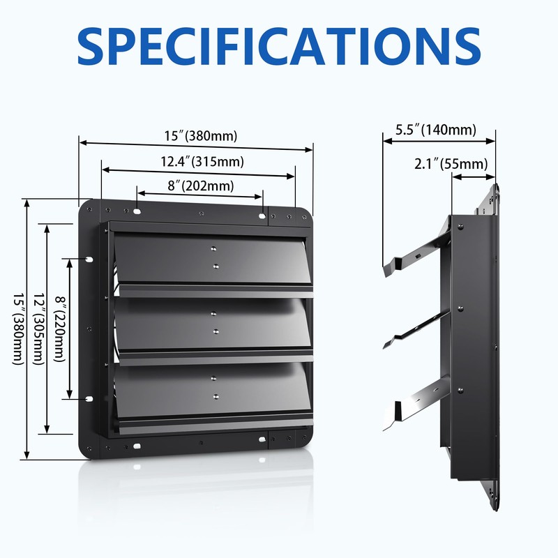 12 Inch Aluminum Automatic Shutter Louver Vent (No Fan Blades