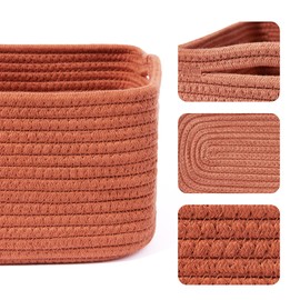 MiniArk Shelf Storage Baskets for Organizing | Closet Organizer Bins | Small Baskets | Toy Basket | Cute Decorative Basket | Cube Storage Bin | Woven Rope Basket | 13×8.5×5.1” | 3 Packs Oxide Red