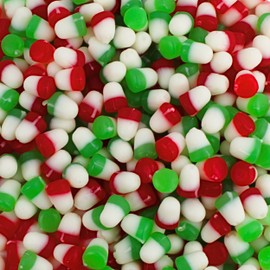 Holiday JuJu Drops - Festive Christmas Gummies, Cherry and Lime Flavored Christmas Shaped Candy Bells - Red, White, and Green JuJu Jelly Candies, by Queen City Candy Cave (1 Pound)