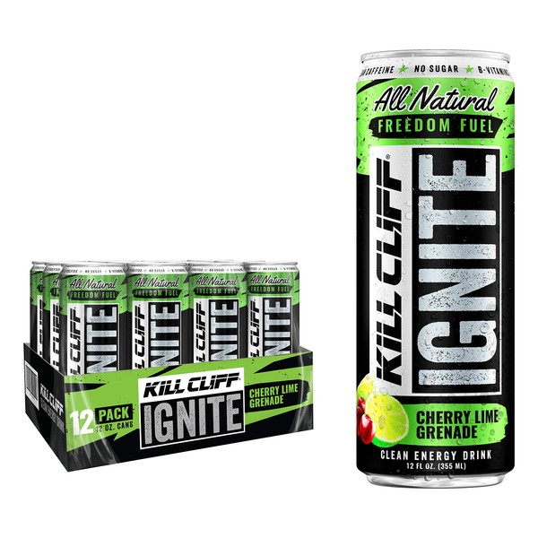 Kill Cliff Ignite Cherry Limeaid Clean Energy Drink Natural Caffeine from Green Tea, Electrolytes, No Sugar, Nothing Artificial, KETO Friendly - 12 Cans