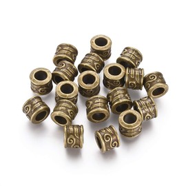 Fashewelry 50Pcs Antique Bronze European Column Spacer Beads Tibetan Large Hole Metal Beads 8.5x7mm for Leather Macrame Jewelry Bracelet Necklace Making Hole: 5mm