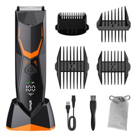 Intimrasierer Mann, IPX7 Wasserdichte Körperrasierer Herren Trimmer Body Elektrorasierer w/Licht, Body Groomer Men Haarschneider Herren Haartrimmer mit Typ-C Aufladen, LCD Display (Schwarz/Orange)