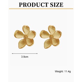 Zeayebsr 1 Pair Large Flower Earrings Gold Metal Floral Stud Earrings Flower Dangle Earrings Metal Petal Stud Earrings Exaggerated Statement Earrings Jewellery for Women and Girls