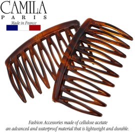Camila Paris CP2949 French Hair Side Comb, Small Tortoise Shell, French Twist Hair Combs Decorative, Strong Hold Hair Clips for Women Bun Chignon Up-Do Styling Girls Hair Accessories, Made in France