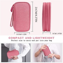 Electronic Organiser, Travel Cable Organiser, Bag, Accessories, Carry Bag, Portable, Waterproof, Double Layer, All-in-One Storage Bag for Cables, Cables, Charger, Phone, Headphones (Pink)