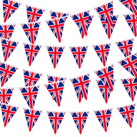 10 Metre Union Jack Triangle Bunting Banner with 30 Flags, 14 x 21 cm British UK Pennant Flags for British National Day, King’s Coronation, Street Parties, Sports Events, Wall and Garden Decorations