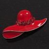 Red Enamel Crystal 'Hat' Brooch In Rhodium Plated Metal