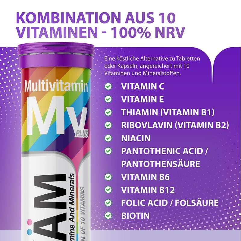 EVÄM Multivitamin Effervescent Tablets, Orange Flavour, 2 x 20 Pieces,