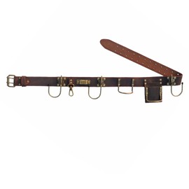 Tourbn TOURBON Adjustable Genuine Leather Tool Belt Hammer Hatchet Holder Tape Measure Drill Holster for Outdoor Carpenters, Dark Brown, 135*5cm