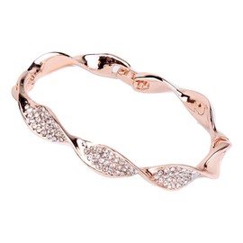 ALOHAMONI Women's Cubic Zirconia Twist Bracelet, Bangle, Curve, Twisted Design, Crystal, Platinum Stone Silver