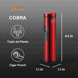Visol Cobra Triple Flame Butane Torch Refillable Gas Lighter (Shipped Without Butane)