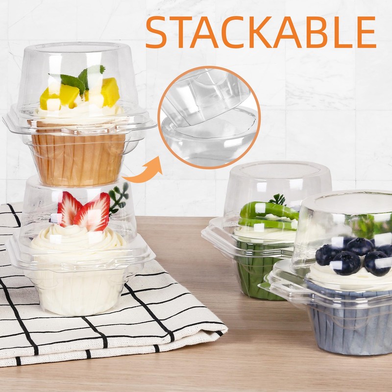 LotFancy Plastic Individual Cupcake Containers, 50 Pcs Disposable Cupcake Holders
