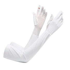 TINAYAUE Women's Long Summer Gloves Breathable Driving Gloves Non-Slip Arm Sleeve UV Protection Touchscreen Gloves Soft Sports Arm Warmers Lightweight Full Finger Gloves for Outdoor Sports, White,