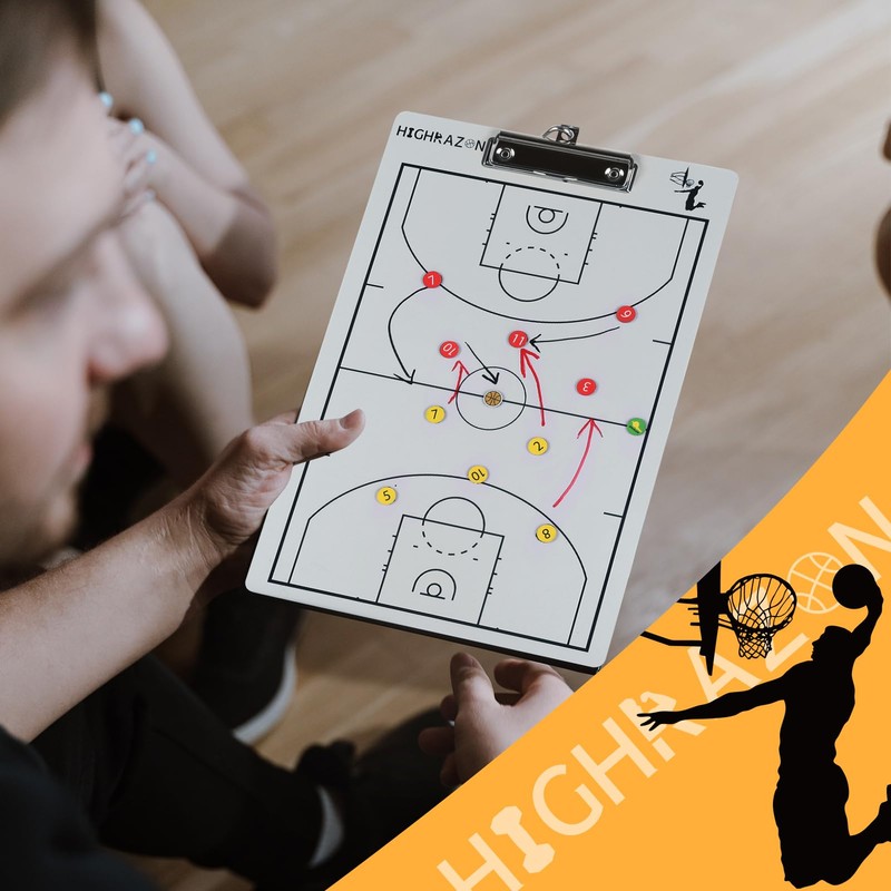 HIGHRAZON Magnetic Basketball Coaches Clipboard, White Double-Sided Dry Erase Coach