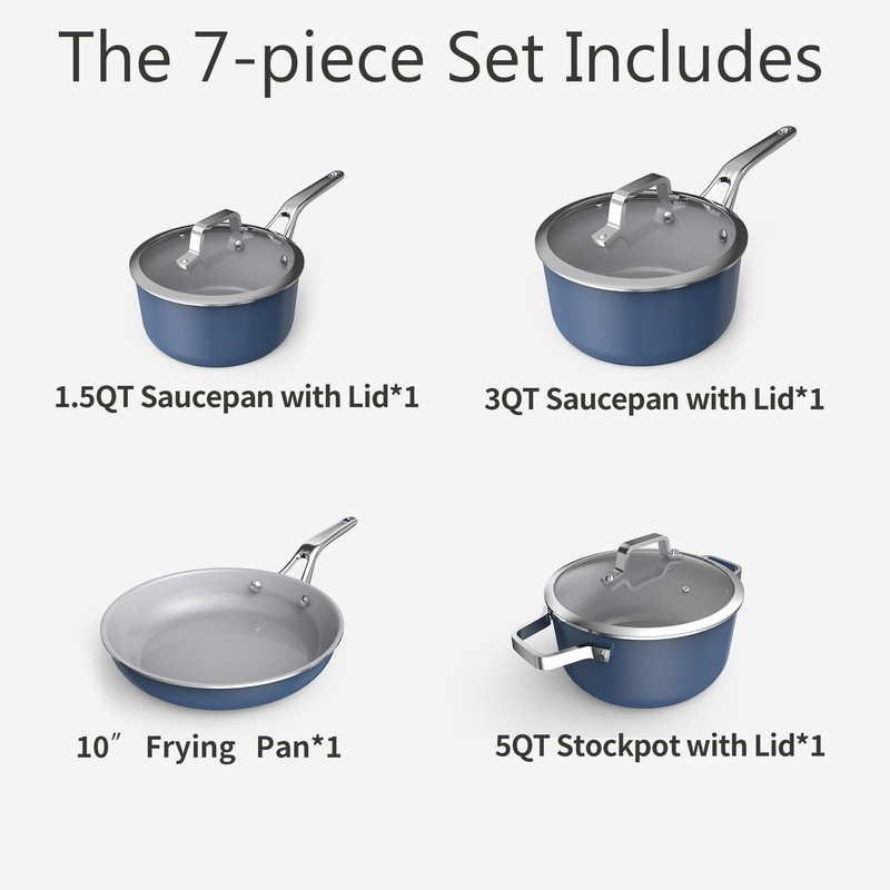 7 Piece Ceramic Cookware Set, Nonstick Pots and Pans Set