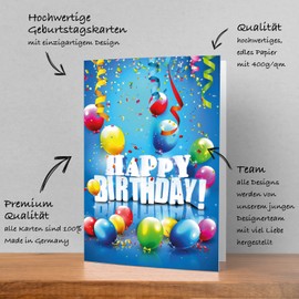 Handarbeit - Lieblingsladen 2 Premium Geburtstagskarten Happy Birthday 14,8x10,5cm mit weißem Umschlag, bunt, Karten zum Geburtstag Glückwunschkarten Alles Gute Happy-Birthday-Karten